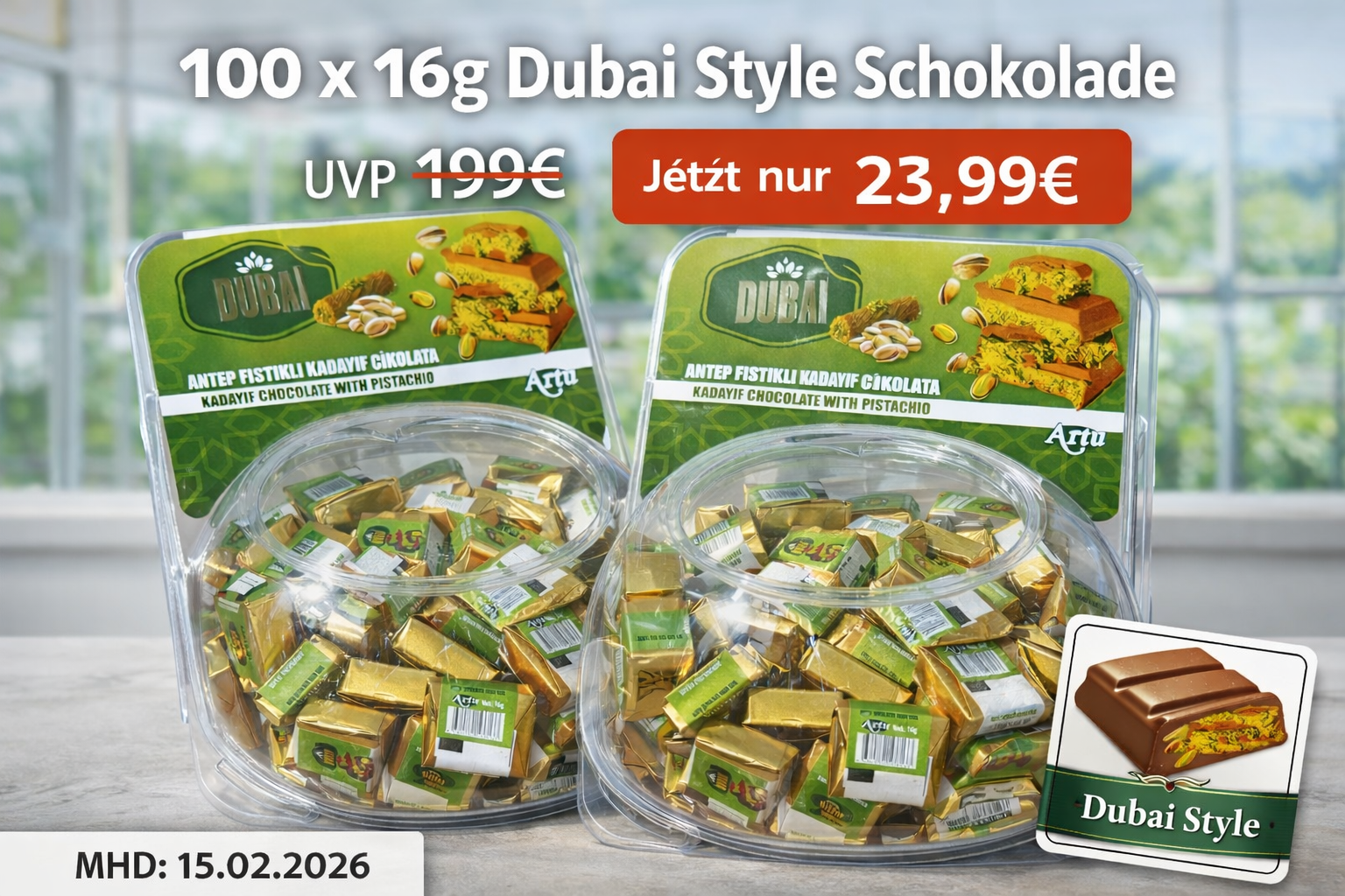 100 x 16g Dubai Style Schokolade MHD 16.02.2026