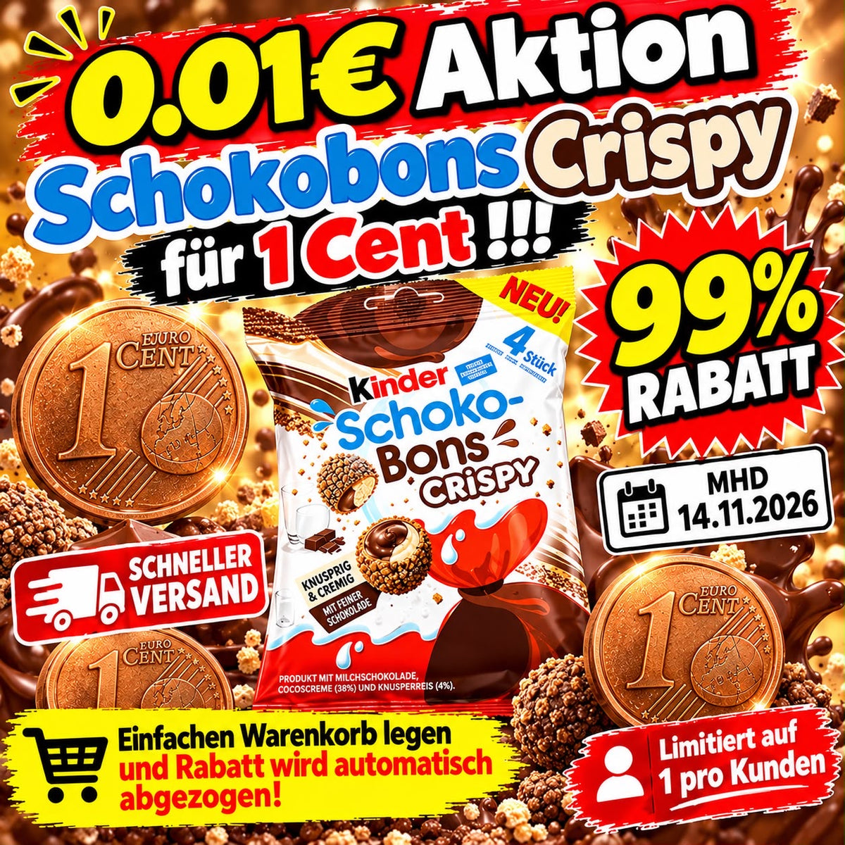 1 Cent Schokobons Crispy Aktion 22,4g