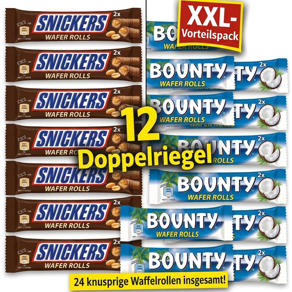 12x Wafer Rolls 23g Snickers oder Bounty
