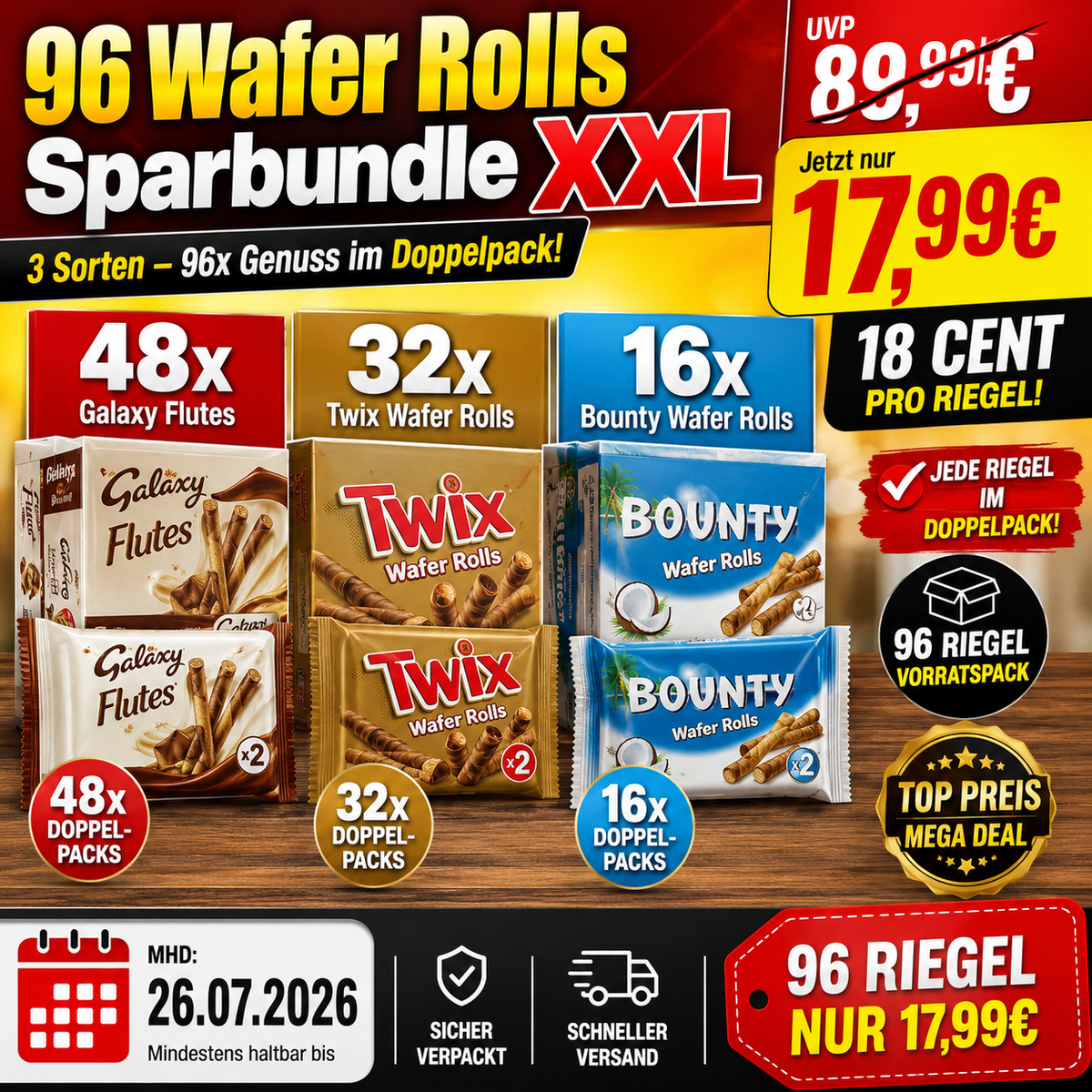 96x Mix Wafer Roll Spar Bundle MHD 26.07.2026 (2.112kg)