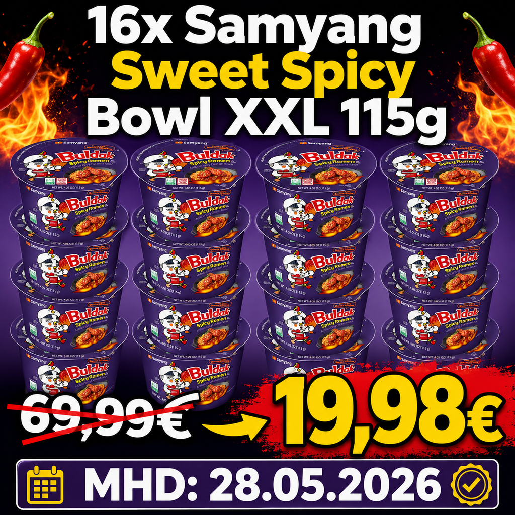 16x Samyang Sweet Spicy Bowl 115g XXL MHD28.05.2026