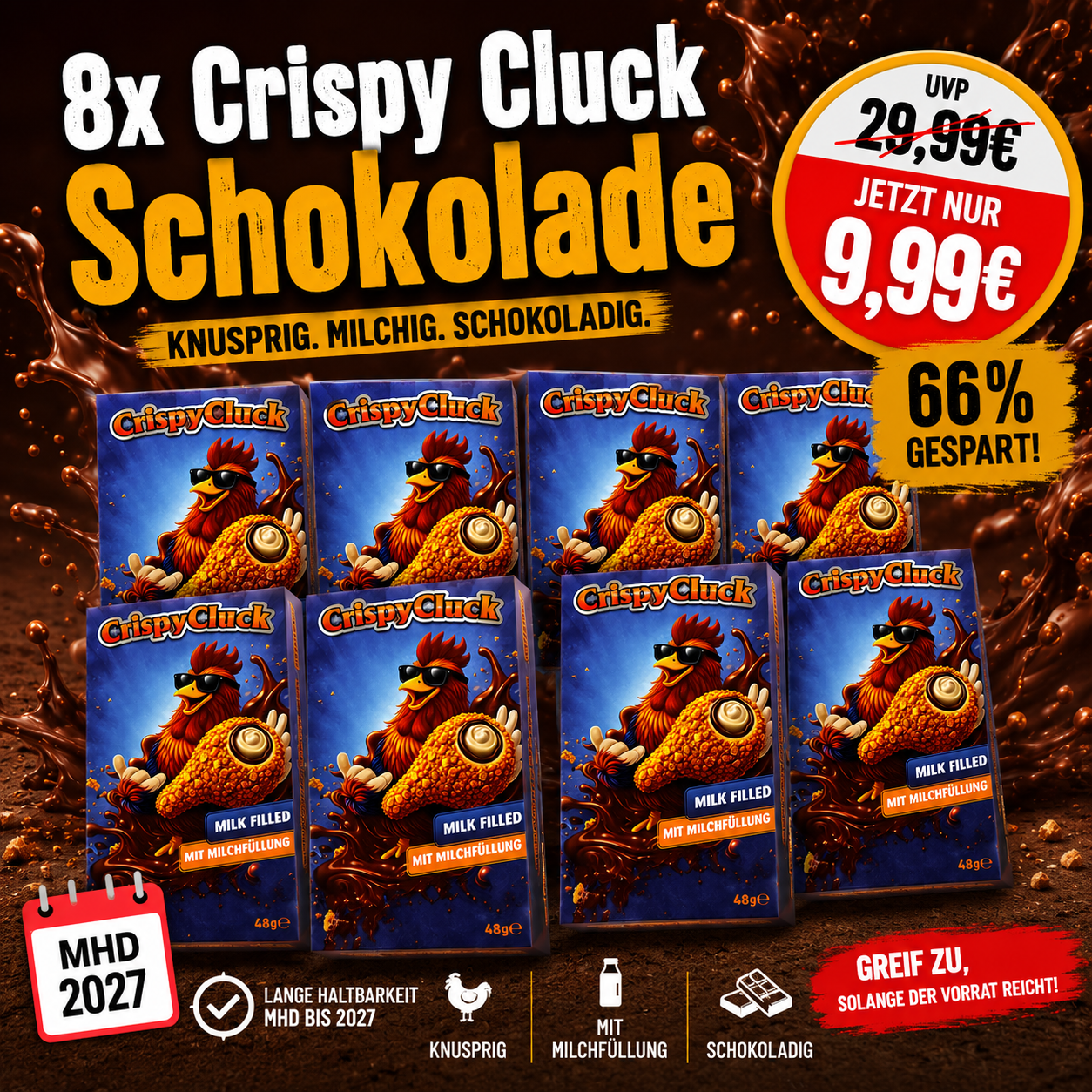 8x Crispy Cluck Schokolade 48gx8 Stück