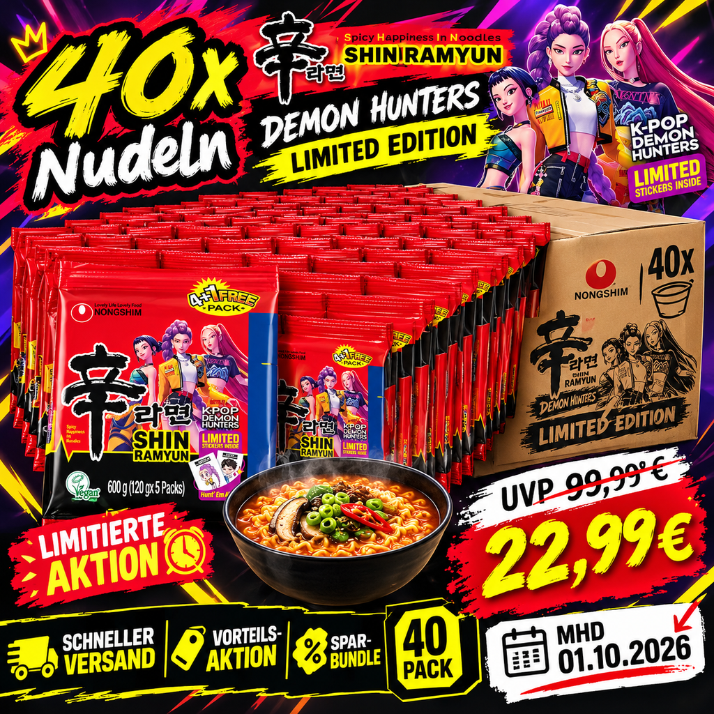 40x Nongshim Instant. Shin
Ramyun sehr scharf 120g Mhd 01.10.2026