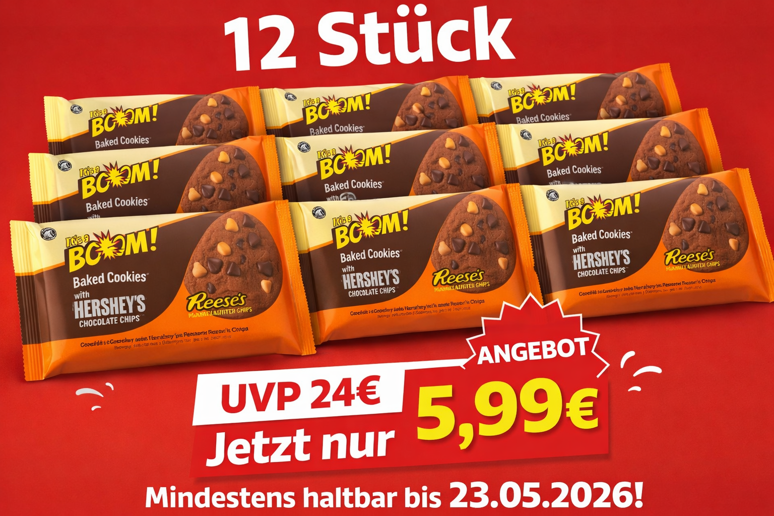 12x It's A Boom Hershey's & Reese's Cookies 25g( 300g) MHD 23.05.2026