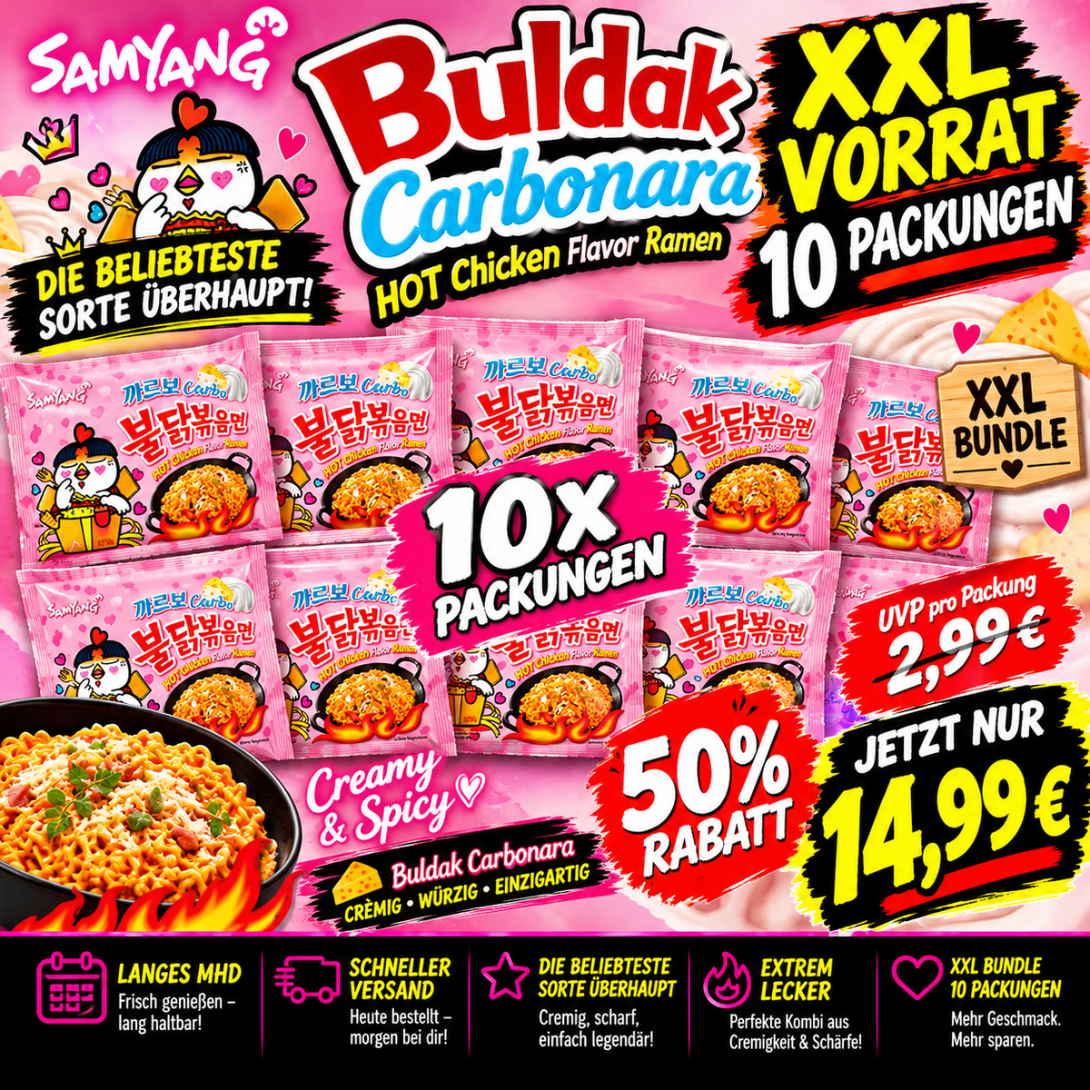 10x Samyang Carbonara Buldak 130g (1300g)
