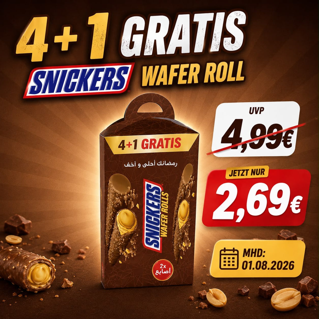 4+1 Gratis Snickers Wafer Rolls 120g MHD 01.08.2026