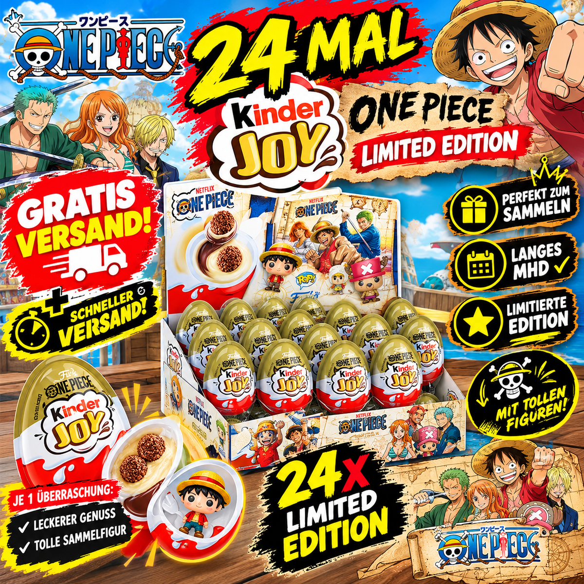24x Kinder joy One Piece Limited Edition !!! Gratis Versand
