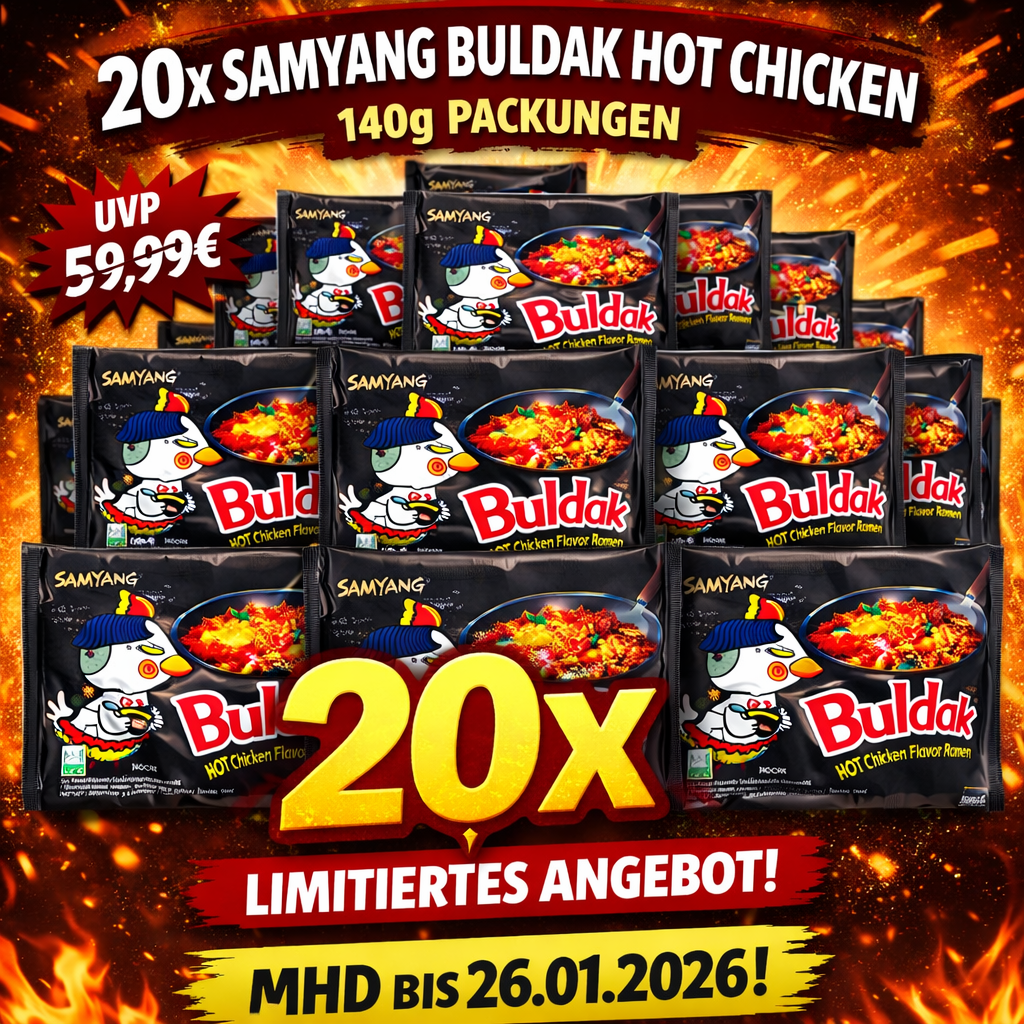 20x Samyang Buldak Hot Chicken 140g ( 2800g) MHD26.01.2026