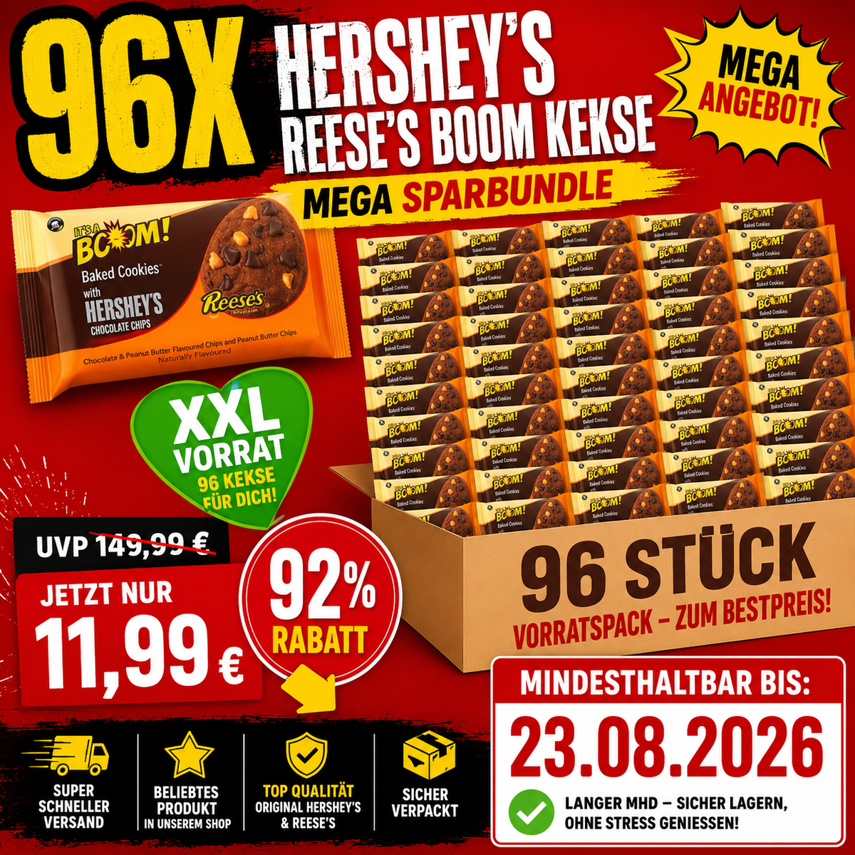 96x Hersheys Boom Kekse Sparbundle XXL Mhd 23.08.2026