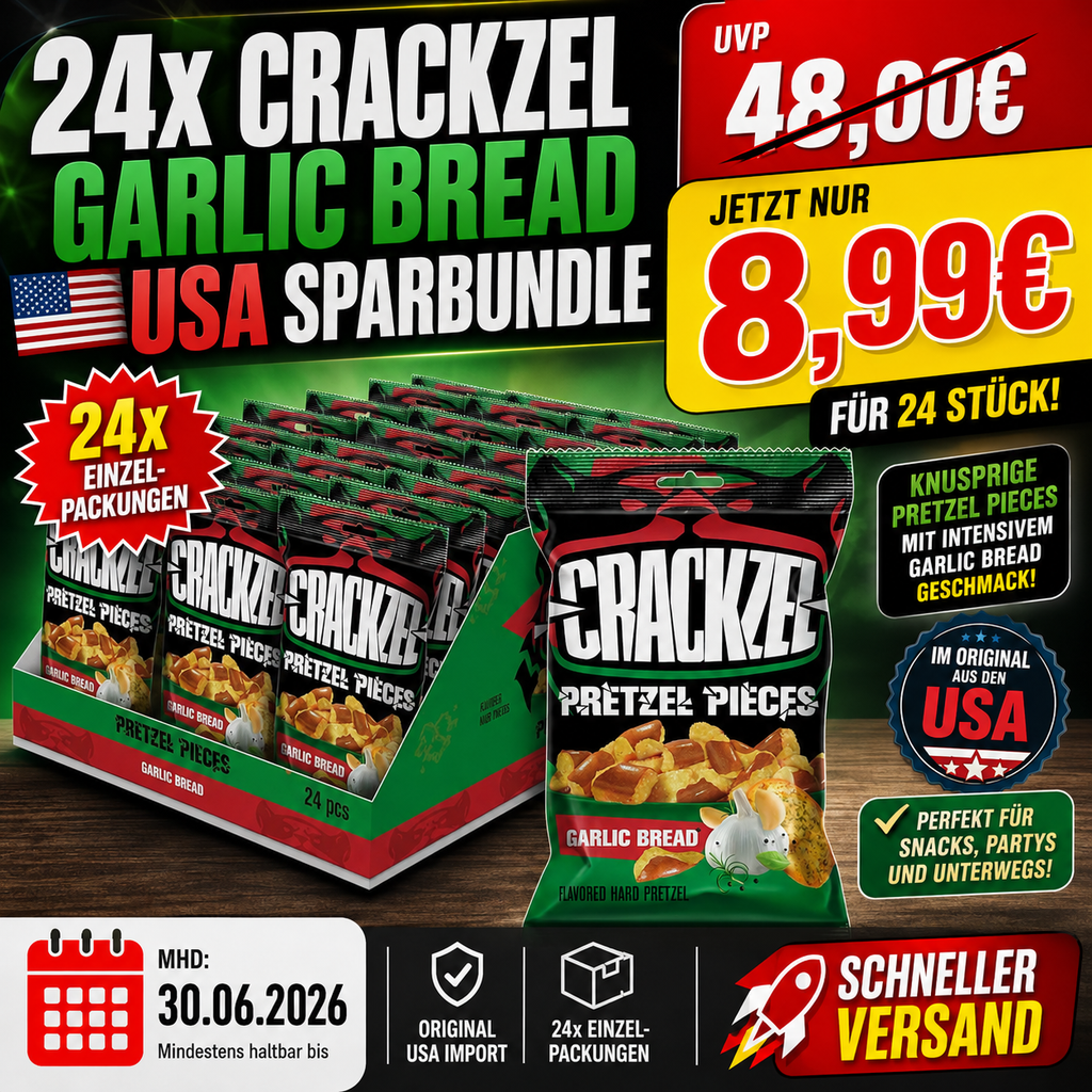 24x 85g Crackzel Garlic Bread Sparangebot MHD 30.06.2026