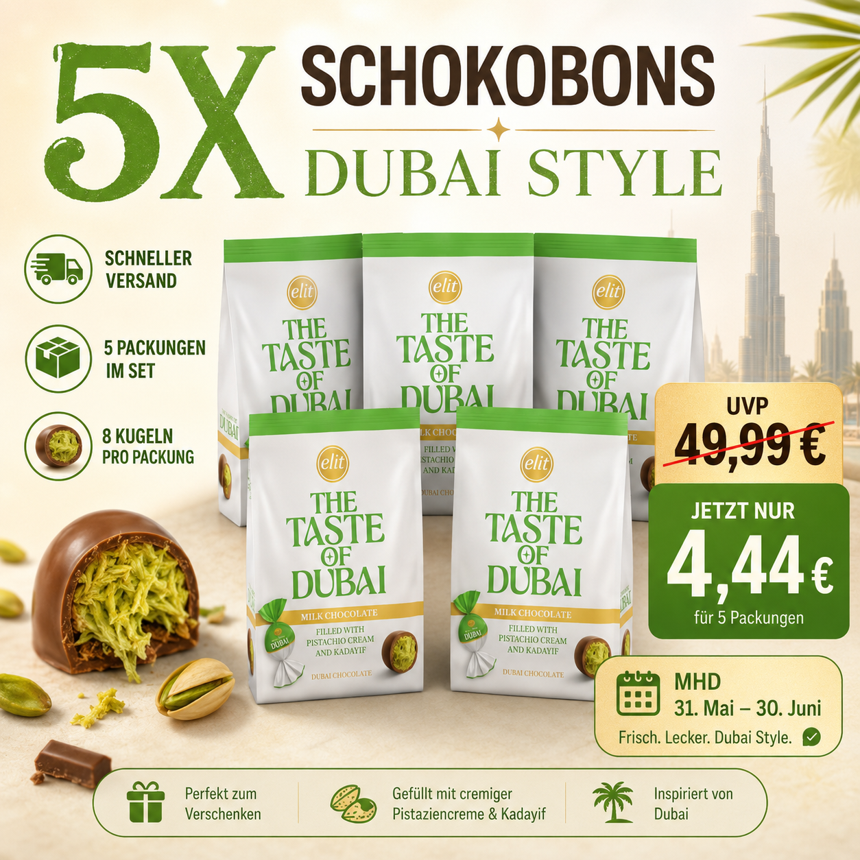 5x Schokobons Dubai Style 96g MHD 31.05-30.06.2026