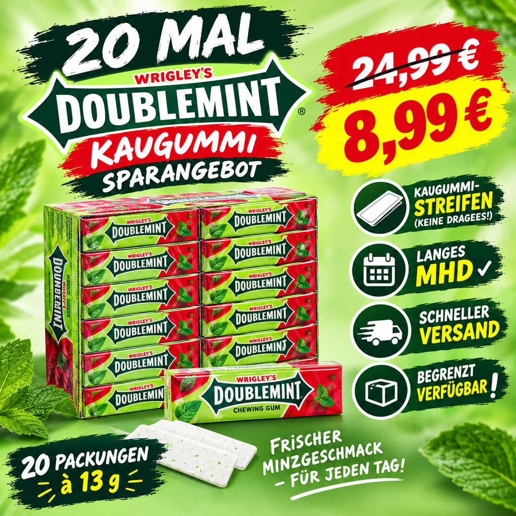 20x Wrigelys Kaugummi Streifen Doublemint Strawberry 13g(260g)